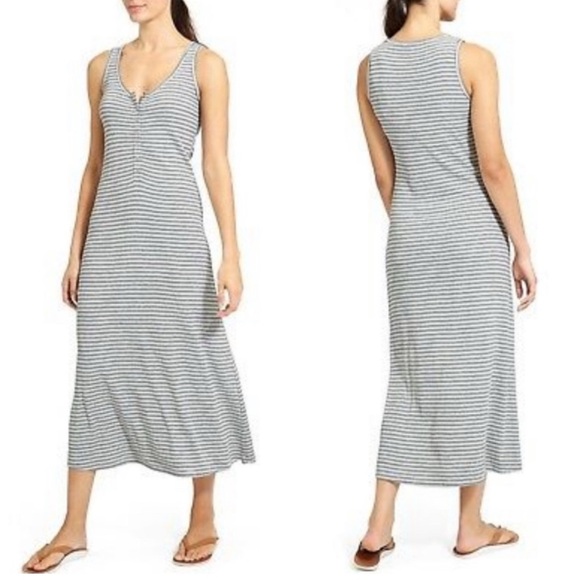 Athleta Hermosa Henley Midi Dress Striped - Picture 1 of 9